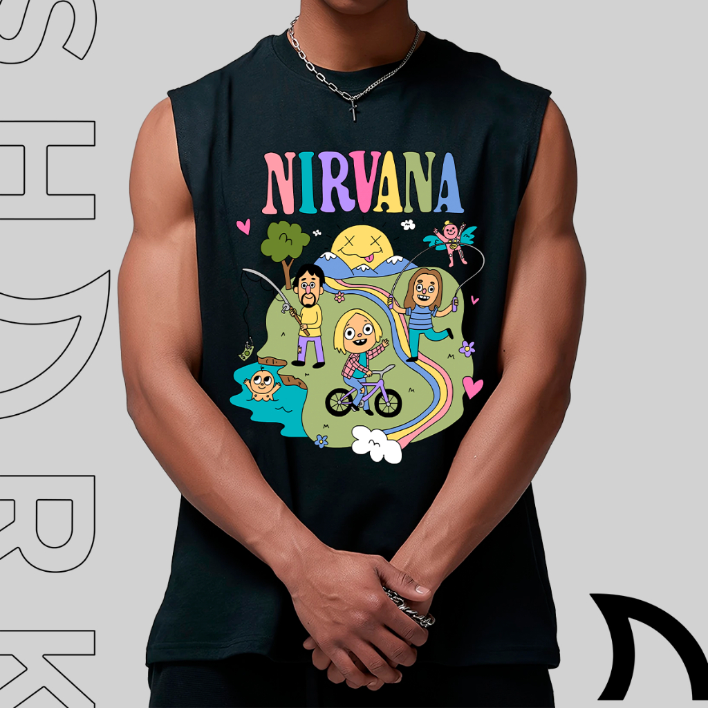 Regata Machao Oversized Camiseta Sem Manga Masculina Oversized Rock Nirvana Banda Rock Metal Escolha Estampa