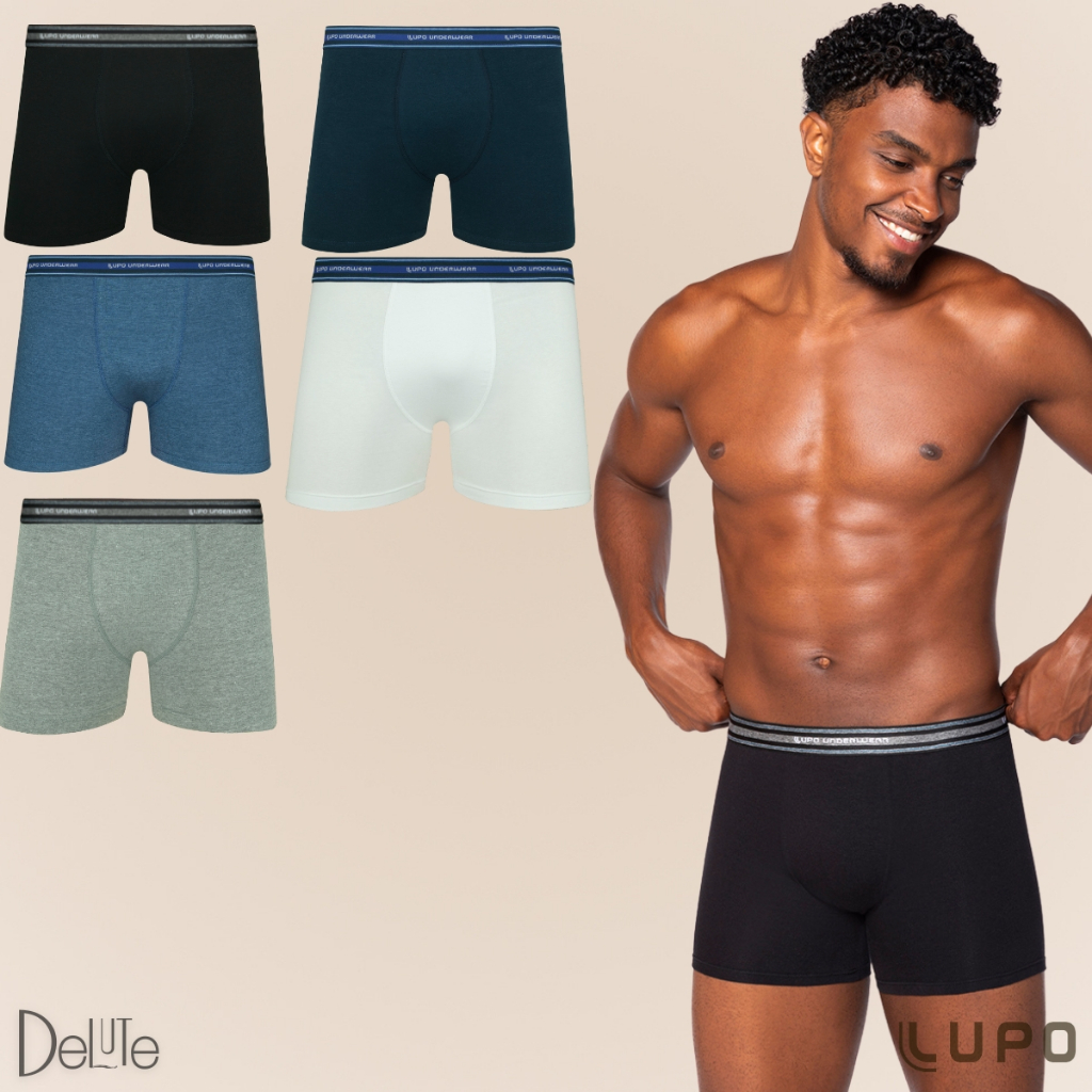 Kit De 4 Cuecas Originais Lupo Boxer Box Básica Em Algodão Cotton Com Elastano - Men Clothes