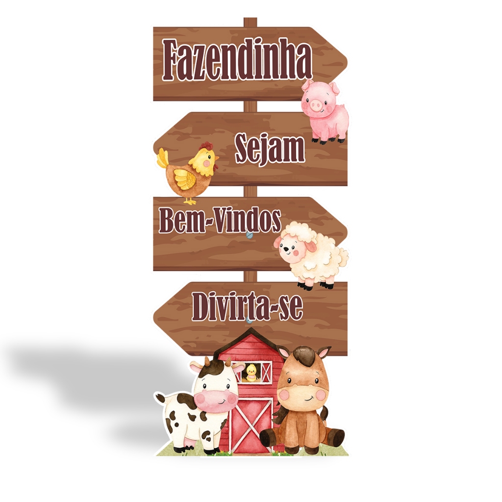 Totem Placa Display MDF Adesivado Pézinho Fazendinha Animais Setas Placa 65cm em Oferta na Shopee