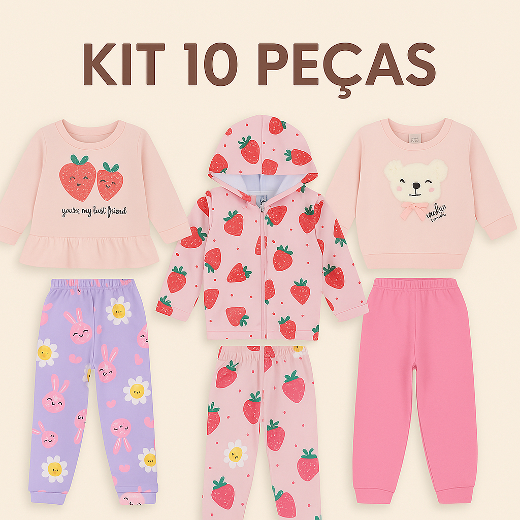 Kit 5 Conjuntos Moletom Bebê Menina – 10 Peças Inverno com Casacos e Calças - ESTAMPAS SORTIDAS