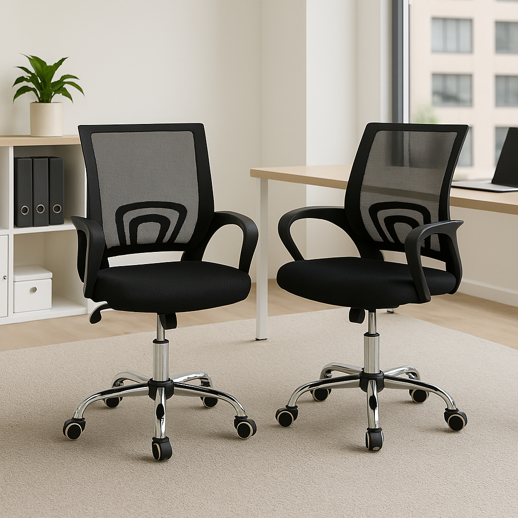 Kit 2 Cadeiras Escritório Diretor Estofadas Tela Mesh Detroit Preto Giratórias com Regulagem em Oferta na Shopee