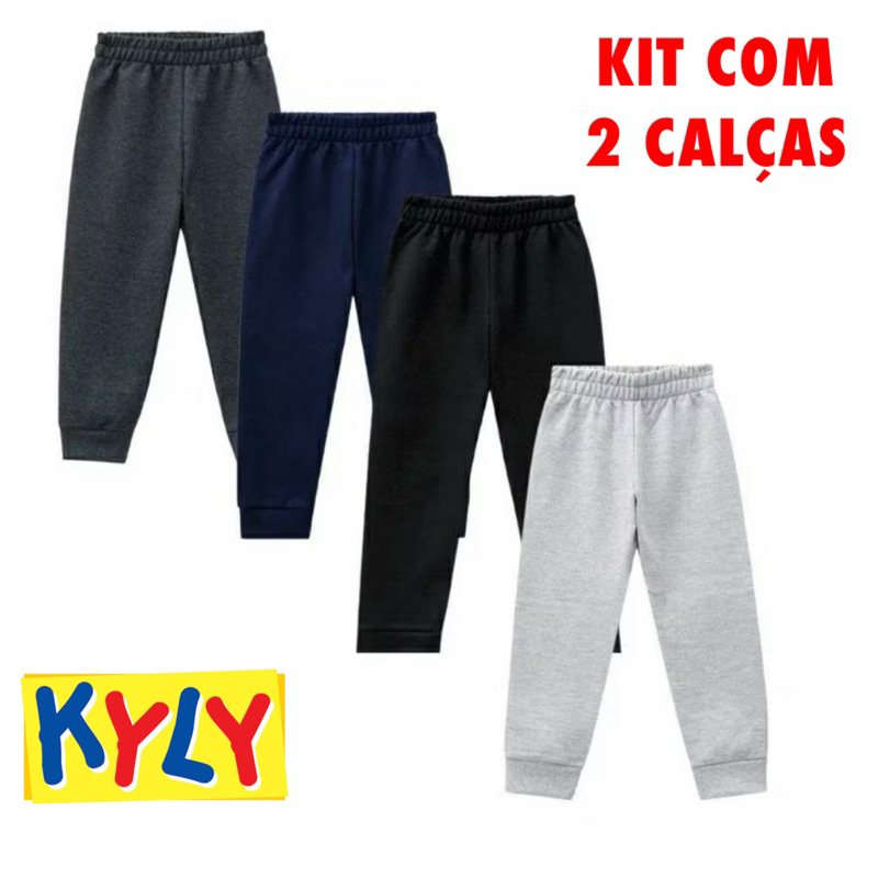 kit 2 Calças Moletom Infantil  kyly  com punho Flanelado/1/2/3 /4 / 6 / 8 /10 /12 /14 /16