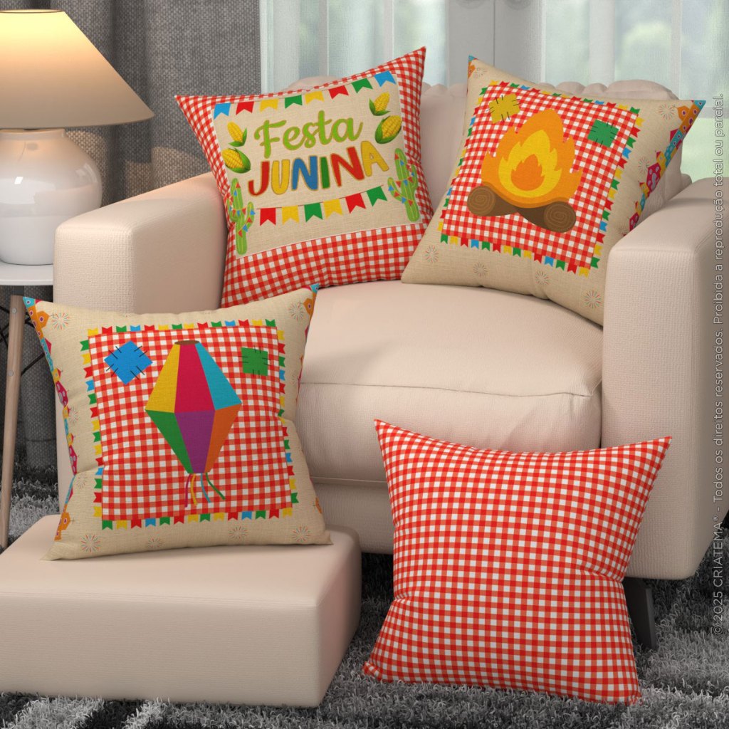 Detalhes do Capas de Almofada Festa Junina 45x45cm Decorativas São João – Kit Com 4 Capas