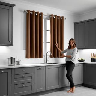 Cortina de cozinha bambina 2,00 largura x 1,40 comprimento com ilhós em Oferta na Shopee