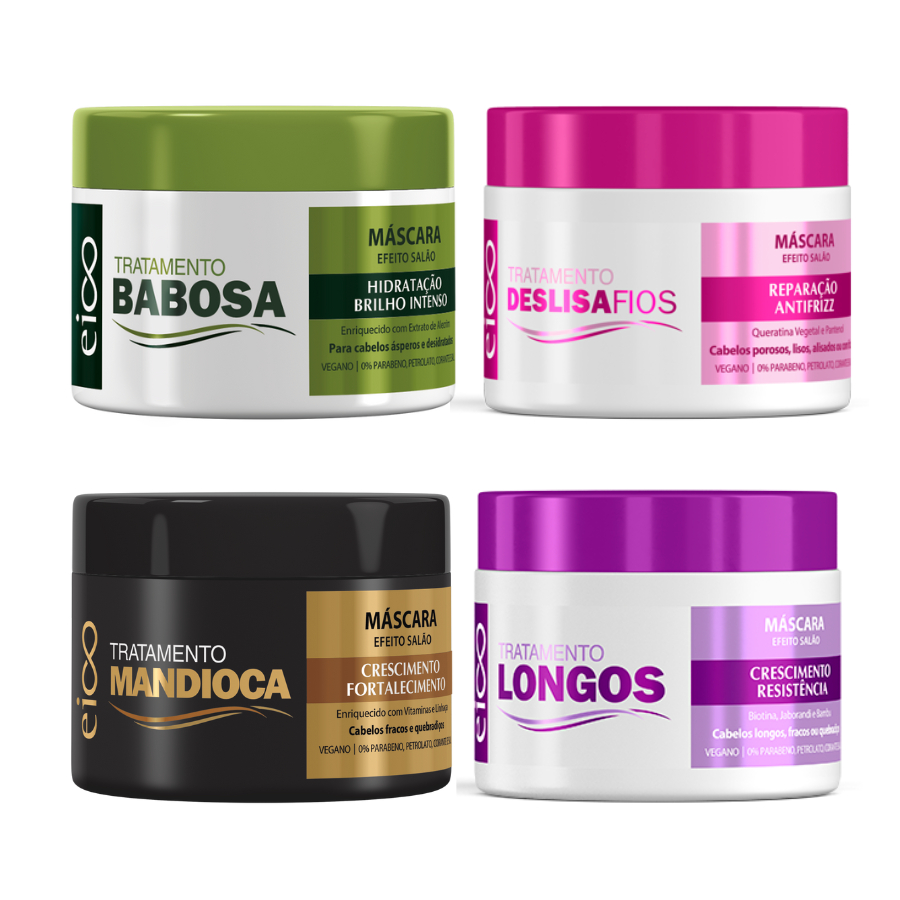 Kit Eico Cronograma 4 Máscaras Completo Hidratação Nutrição Reconstrução e Anti frizz 270g - Beauty