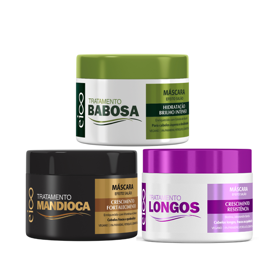 Kit Cronograma Máscara Eico Babosa Mandioca e Cabelos Longos 270g - Beauty