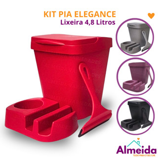 Kit Pia Multiuso Elegance Porta Detergente Rodinho de Pia Lixeira 4,8 Litros