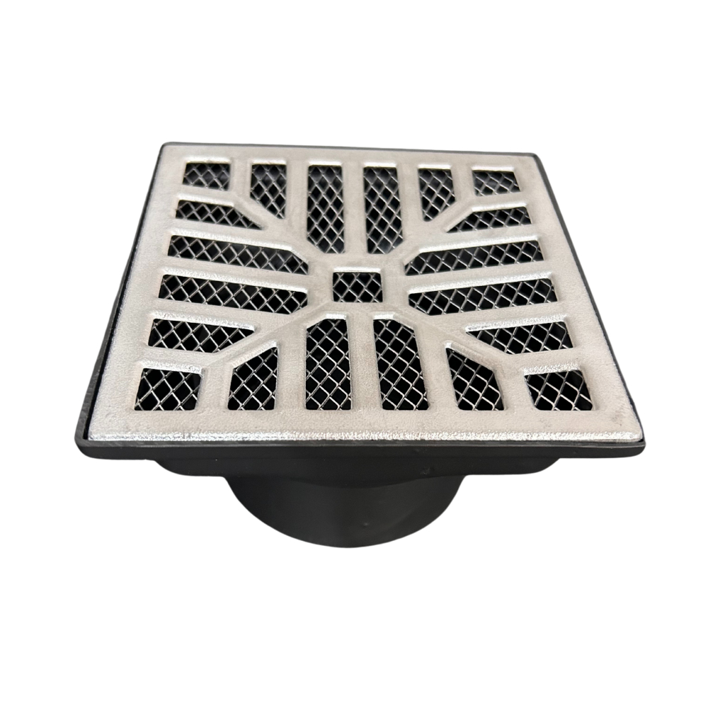 Ralo Convencional Guvi 15x15 Grelha em Alumínio Côncavo com coletor saída fundo baixa 50/75/100mm  + tela anti inseto em Oferta na Shopee