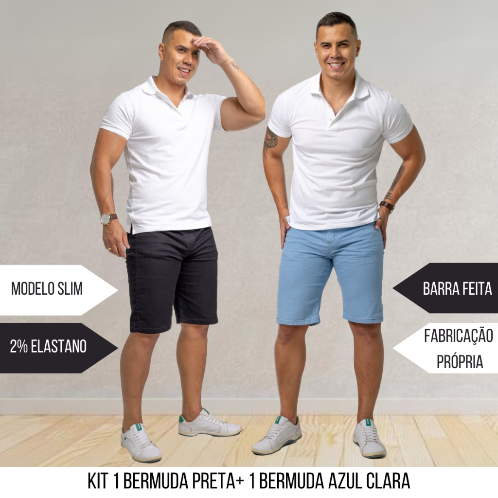 Kit 2 Bermuda Masculina Shorts Jeans Slim Fit Lycra Elastano Presente Pai