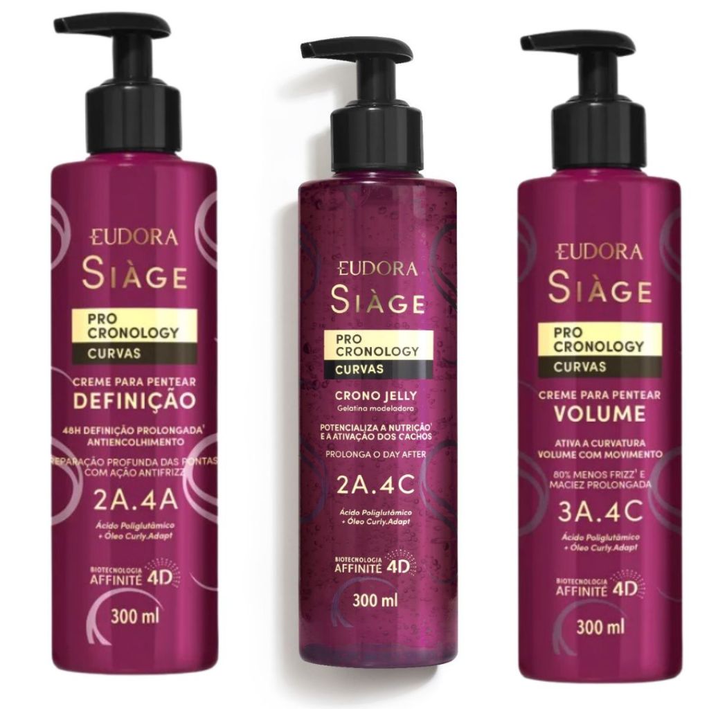 Combo Siàge Pro Cronology Curvas Eudora Creme para Pentear Volume/Definição+Finalizador Crono.Jelly em Oferta na Shopee