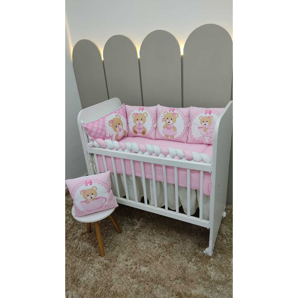 Kit Mini Berço Almofadas 12 Peças + Saia Brinde - Ursa Babi Menina em Oferta na Shopee