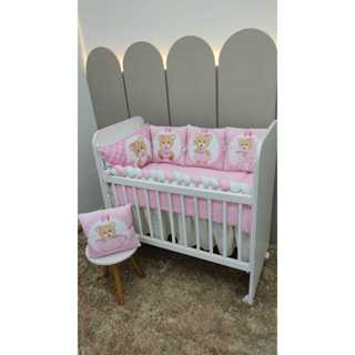 Kit Mini Berço Almofadas 12 Peças + Saia Brinde - Ursa Babi Menina em Oferta na Shopee
