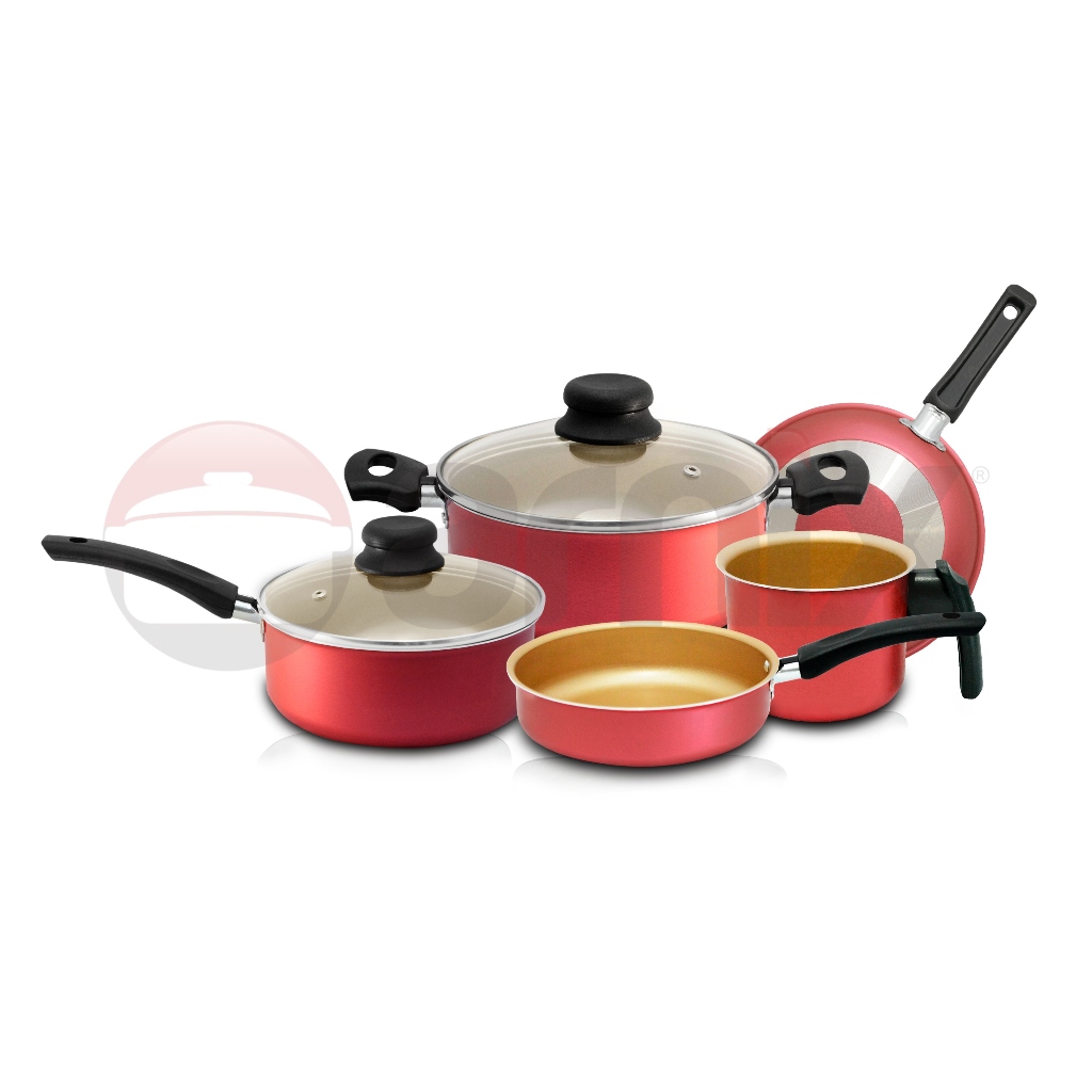 Conjunto De Panelas Teflon Vermelho 5 Peças