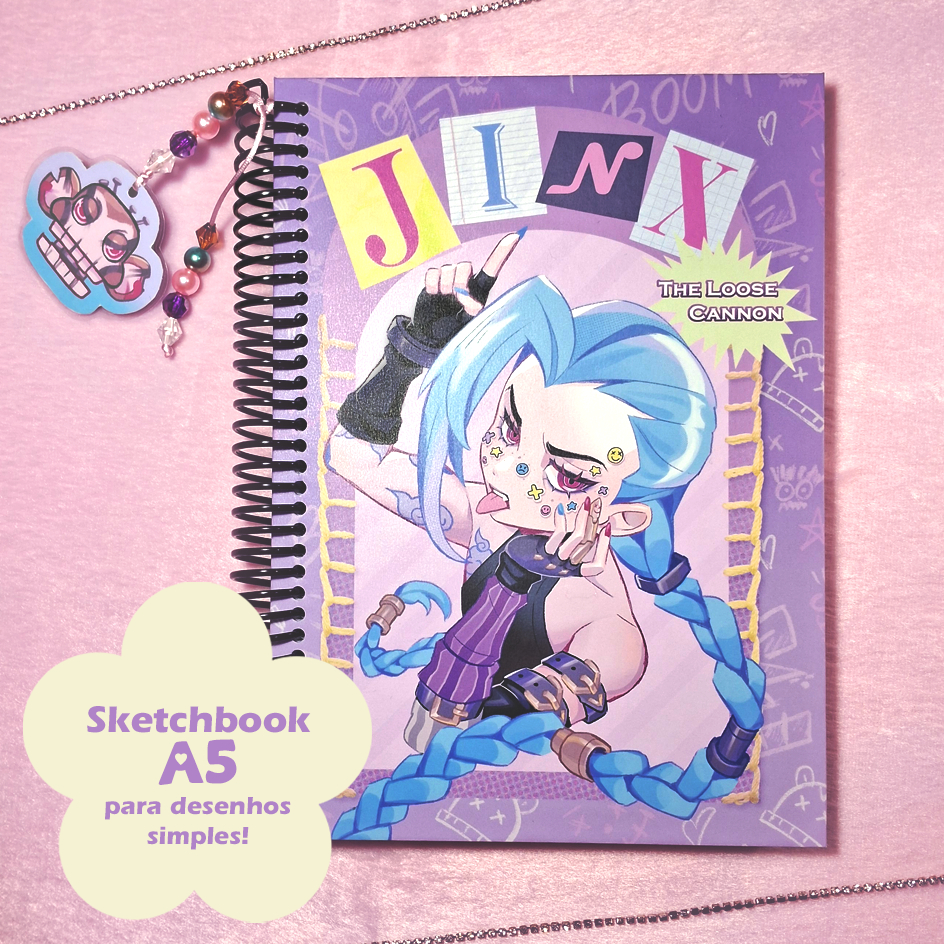 SKETCHBOOK Caderno para Desenho 90GR - Jinx - ARCANE - League of Legends - Encadernação em Espiral - A5 21x15cm