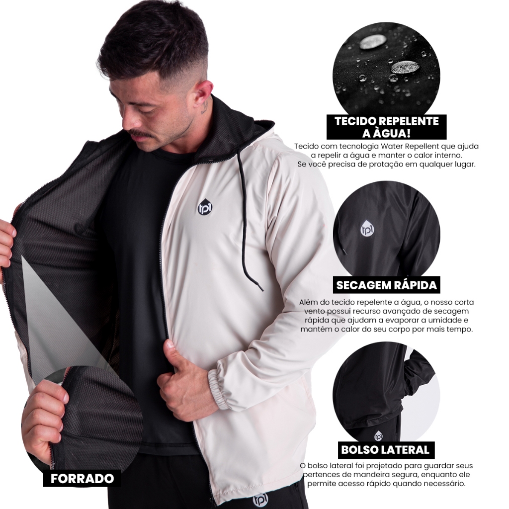 Jaqueta Corta Vento Masculina impermeavel 100% Forrada Secagem Rápida Com Capuz