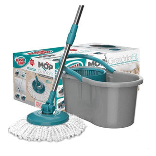 Mop Giratório Flashlimp Balde 8 L Refil Microfibra Cabo Inox Esfregão Spin