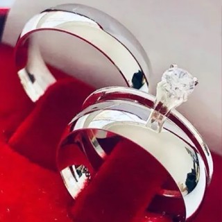 Par de Aliança Luxuosa Tungstênio Prata 8mm Anel Solitário Delicado Com Pedra De Cristal Premium