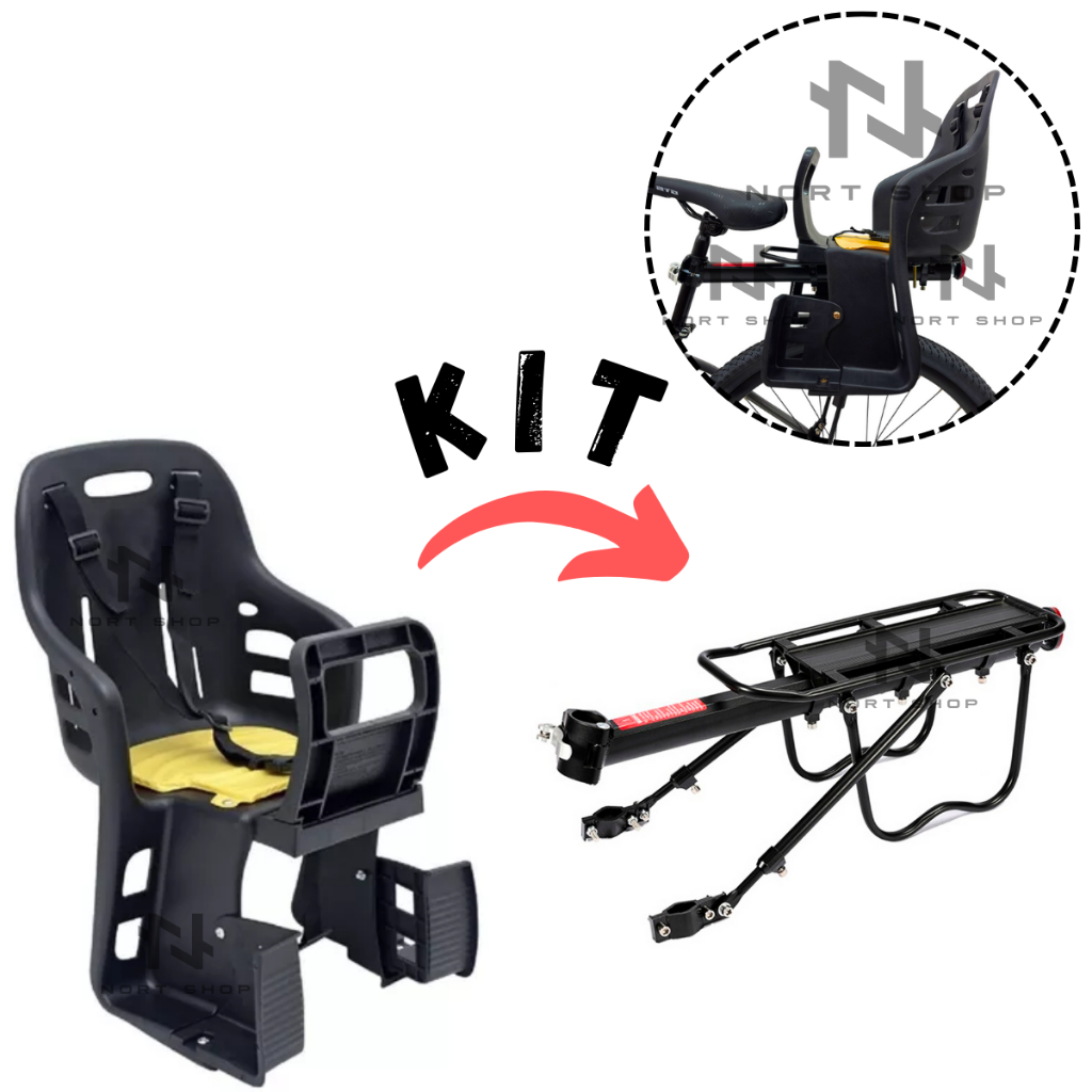 Kit Cadeirinha Infantil Traseira Para Bicicleta Bike + Bagageiro Garupa Suporte Articulado MTB 29 em Oferta na Shopee
