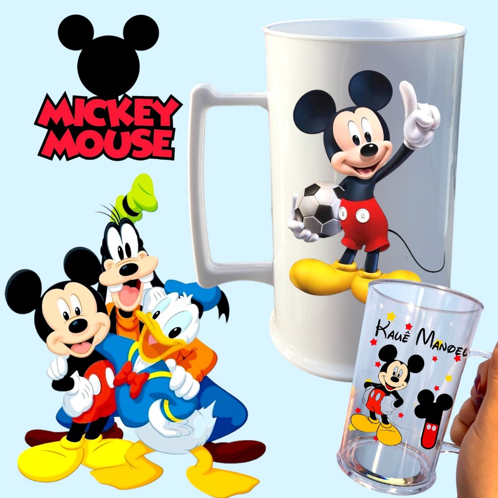 Kit apartir de 15 Uni. Personalizada Mickey Chopp Acrílica 400ML - Lembrancinha - nome e idade em Oferta na Shopee