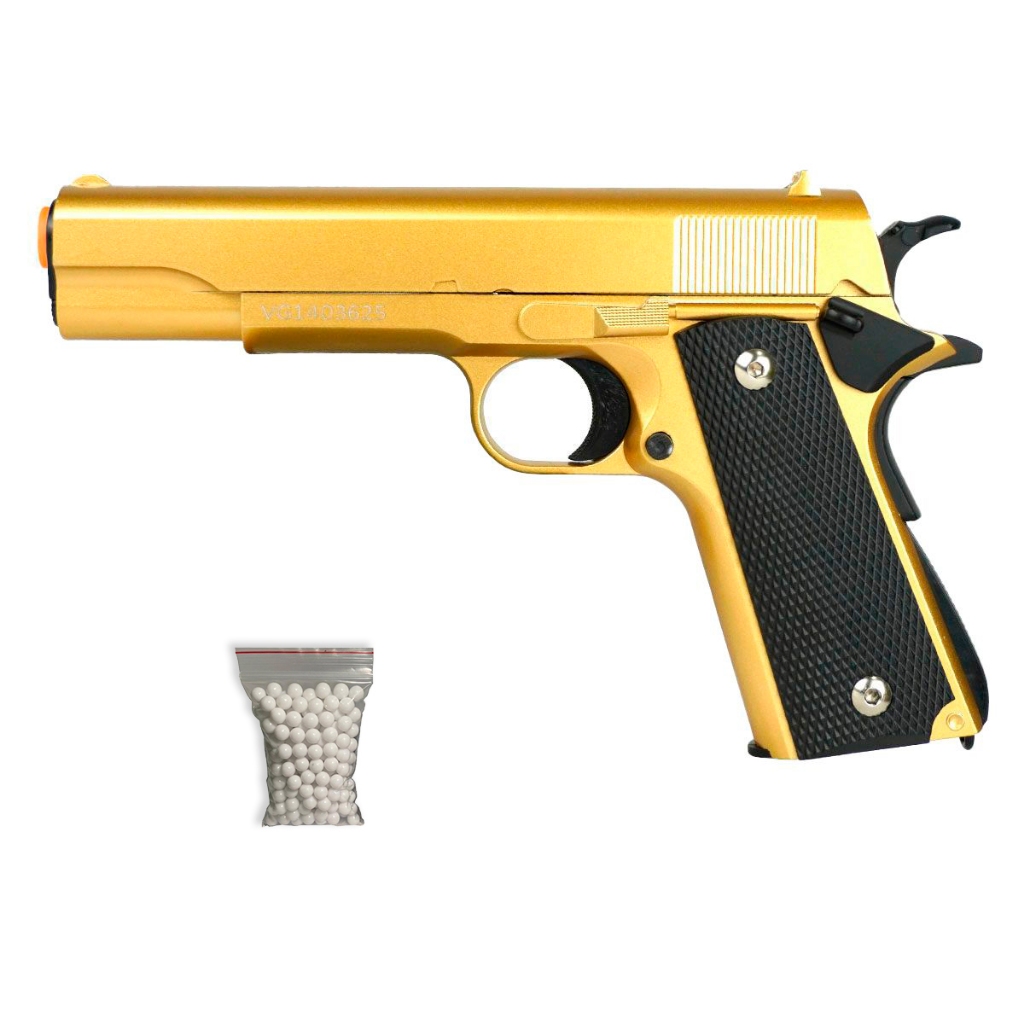 Pistola de Airsoft Spring VG 1911-V14 Gold 6mm – Rossi + Acessórios em Oferta na Shopee