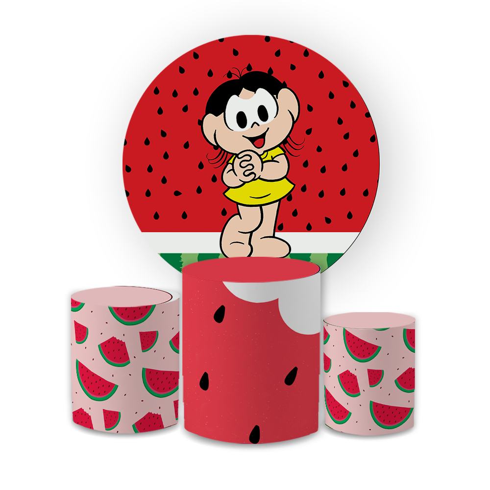 Kit Capa Painel Redondo 1,5 + Trio Cilindros Decoração Tecido Sublimado Decoração Magali