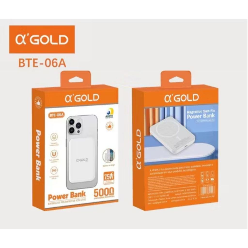Carregador Portatil Magnético A'Gold BTE-06A De 5000 MAH 75W