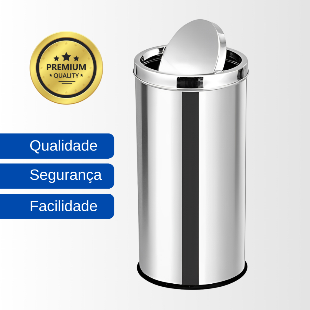 Lixeira Inox Basculante, Vai Vem - 3 a 50L - Banheiros, Escritórios e Comércios.