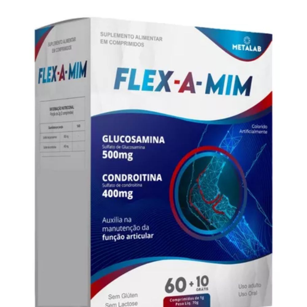 Glucosamina 500mg Condroitina 400mg FLEX A MIM 60 Comprimidos Metalab Manutenção Da Função Articular