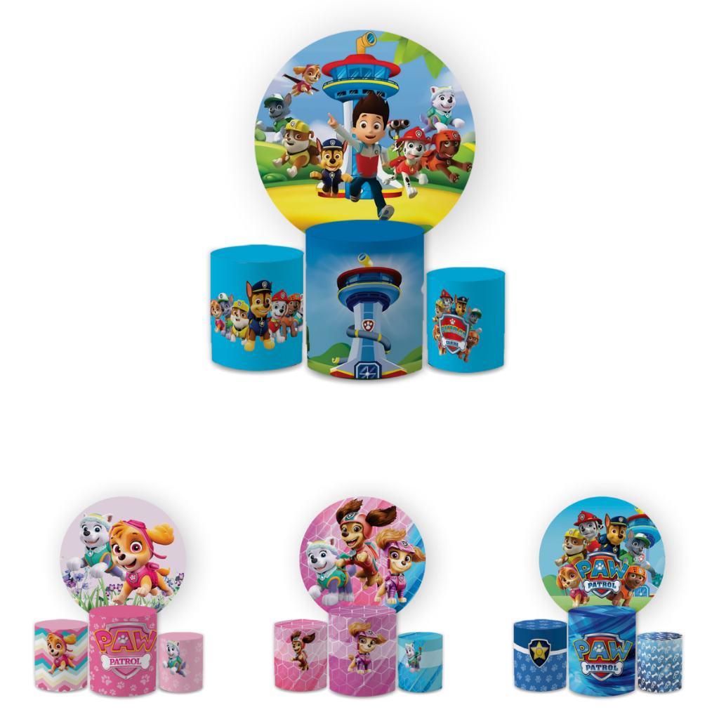 Trio Capa Cilindros + Capa Painel Redondo Sublimado Tema Patrulha Cnina Menino Bibi Paineis em Oferta na Shopee