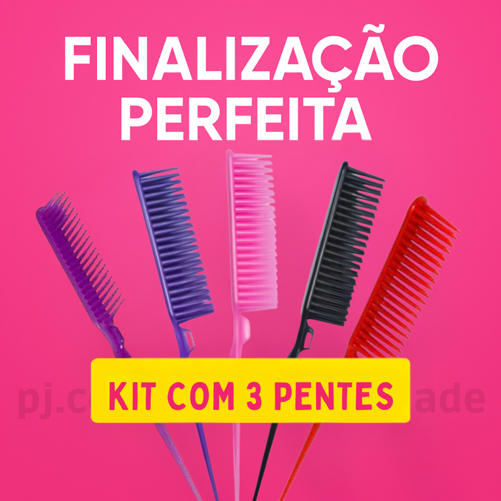 Kit com 3 Pentes Fitagem Finalizadores – Volume, Definição e Desembaraço – Cabelos Cacheados e Lisos