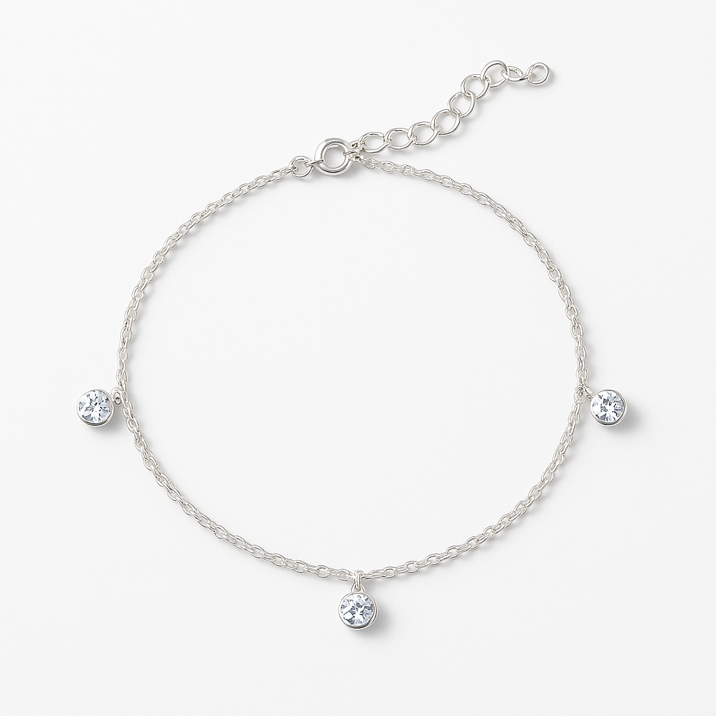 Tornozeleira com Pontos de Luz Pedrinhas de Zircônia em Aço Inox em Oferta na Shopee