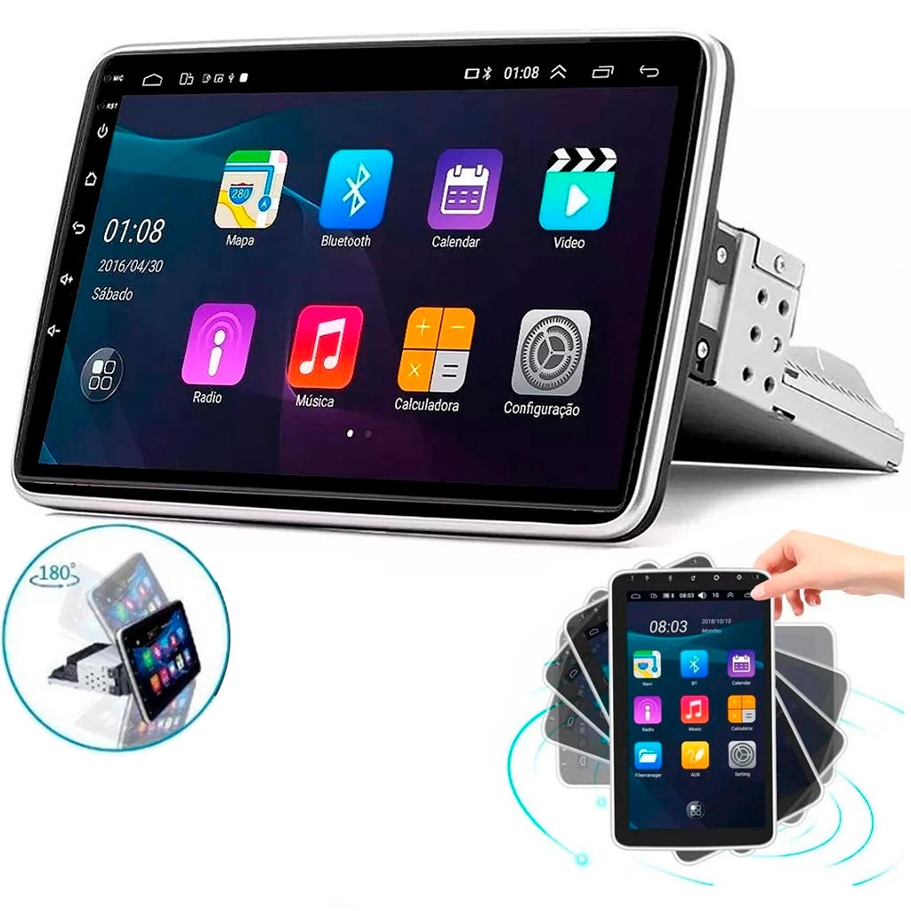 Central Multimidia 10 Pole Rotativa Giratoria Android Carplay 1 Din Gps Wifi Android Auto Bluetooth - Spare Parts and Accessories for Vehicles