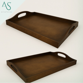 Kit 2 Bandejas de Madeira Mdf Bandeija Cozinha Marrom Grande em Oferta na Shopee