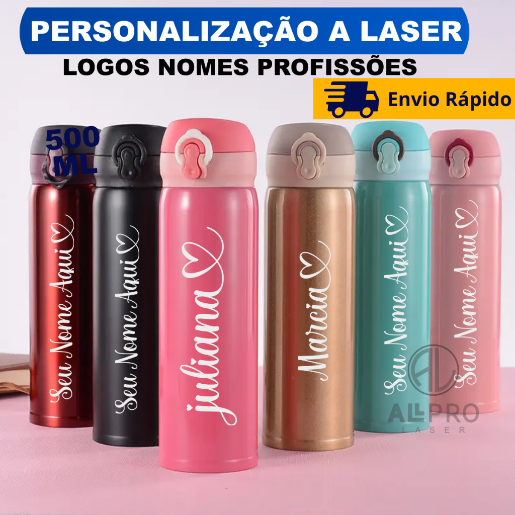 Garrafa Térmica Inox 500ml Personalizada a Laser  Nome Logo Profissões em Oferta na Shopee
