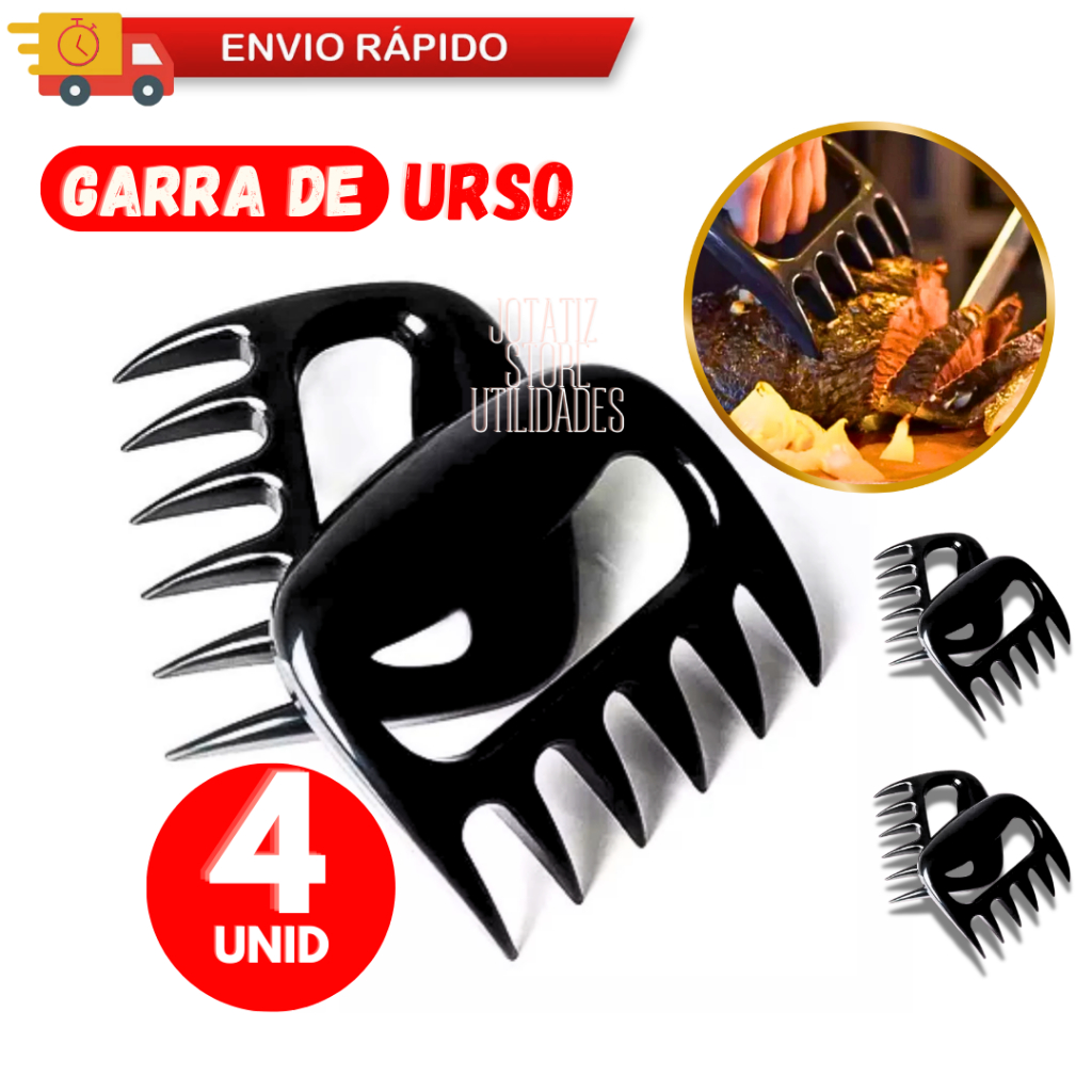Kit 4 Garra De Urso Churrasco Profissional Para Cortar Desfiar e Misturar Carnes Saladas Multiuso