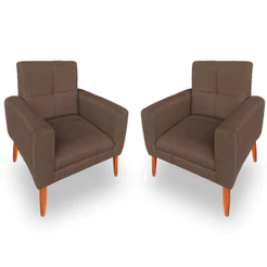 Kit 2 Poltronas Cadeira Bia Sala de Jantar Estofada em Suede Bege Preto Cinza Rose Verde Capuccino