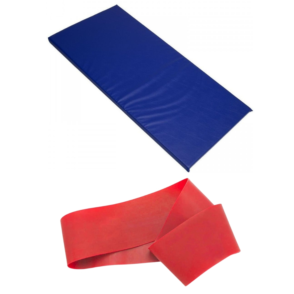 Colchonete Azul + Mini Band Faixa Elástica Forte Vermelho