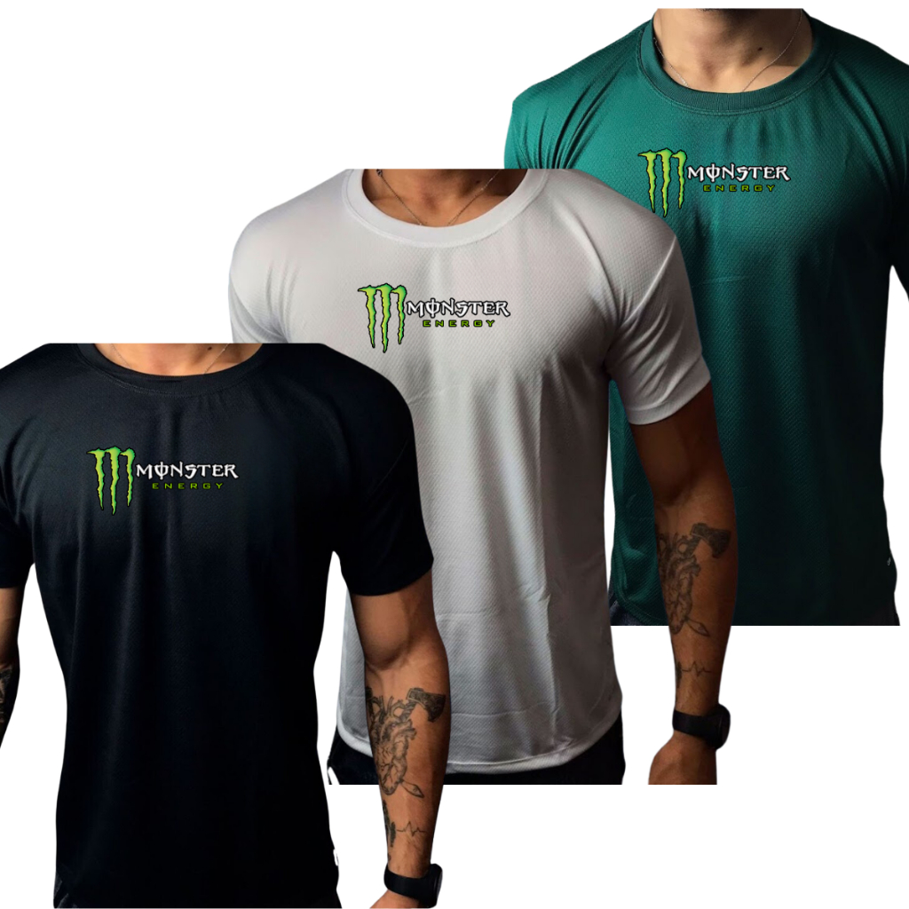 Kit Com 3 Camisa MONST 01 Dry Fit Esportiva Para Treino Academia e Esportes