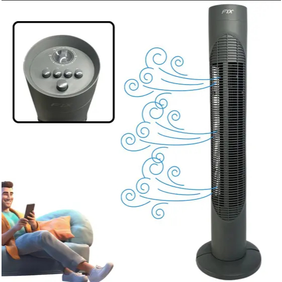 Ventilador Coluna Torre 3 Velocidades Circulador De Ar Silencioso Giratorio Apartamento Casa Viagem
