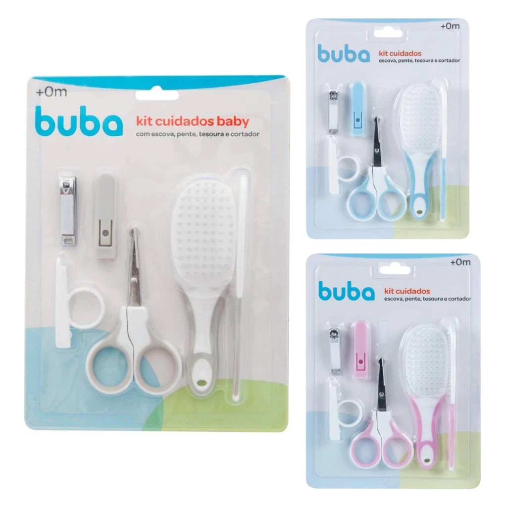 Kit Cuidados Buba Bebê Pente + Escova + Cortador de Unha + Tesoura Bebe Maternidade Higiene Infantil