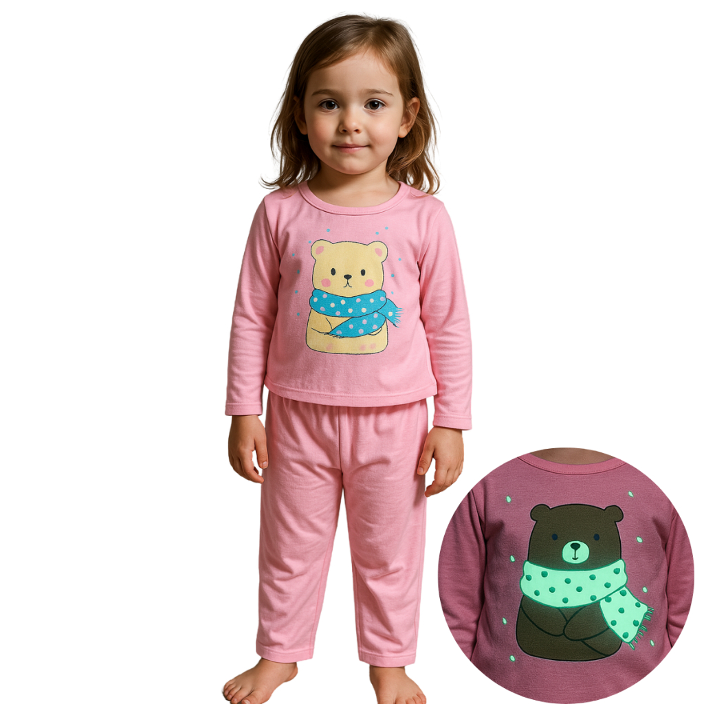Pijama Feminino Conjunto Infantil Inverno Moletom Peluciado Brilha Escuro Frio Manga Longa