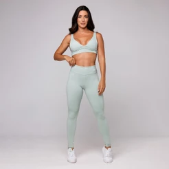 Conjunto Fitness Academia Feminino Top Decote V e Calça Legging Básica Treino Coleção Essential