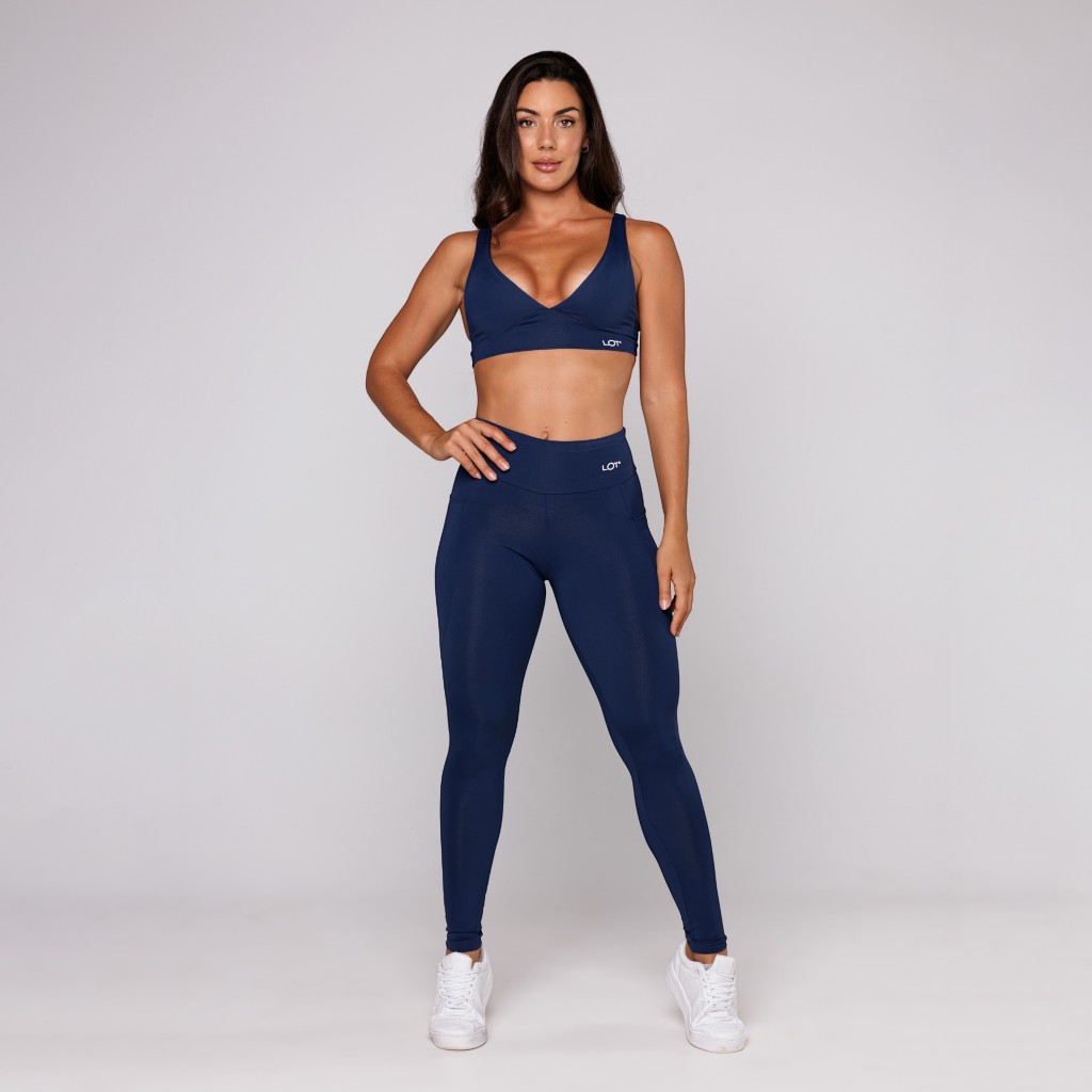 Conjunto Fitness Feminino Academia Top Decote V e Calça Legging Com Bolso Treino