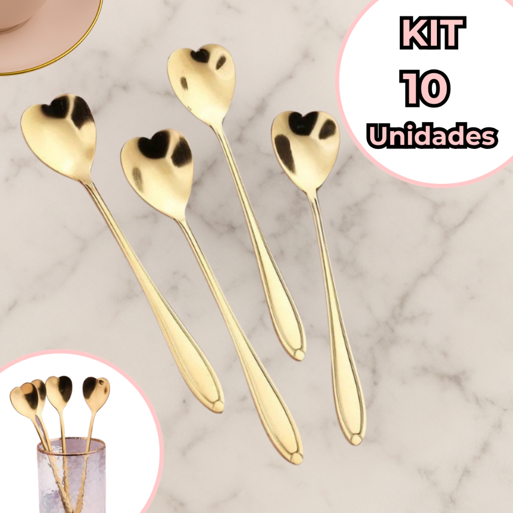 Colher Coração Kit Douradas Chá Café Mesa Posta Sobremesa Luxo