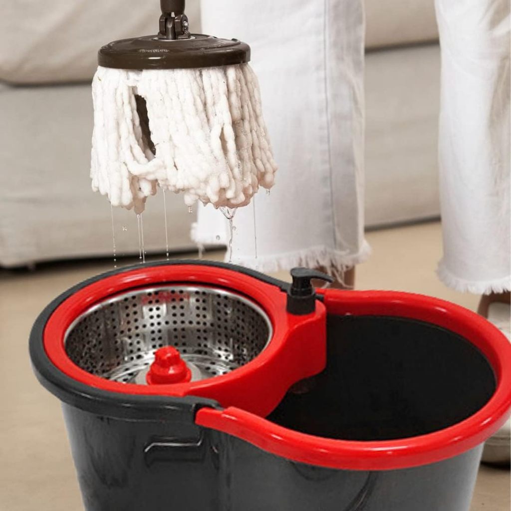 Super Mop Giratório 140cm: Balde Inox, Rodinhas, Centrífuga +1 Refil - Limpeza Total!