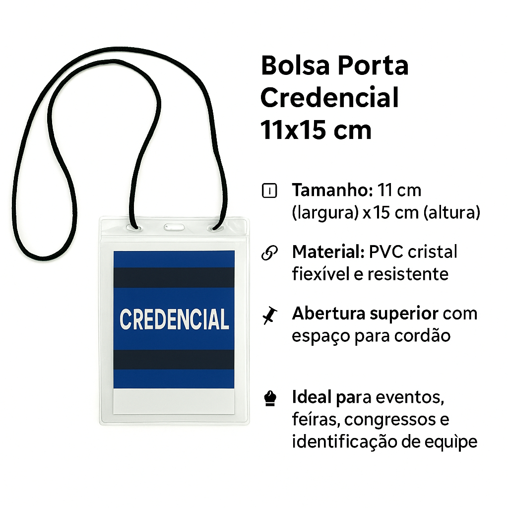 Kit Bolsas Porta Credencial em PVC Transparente 110X150mm + Cordão Nylon PP - Pronta Entrega! em Oferta na Shopee