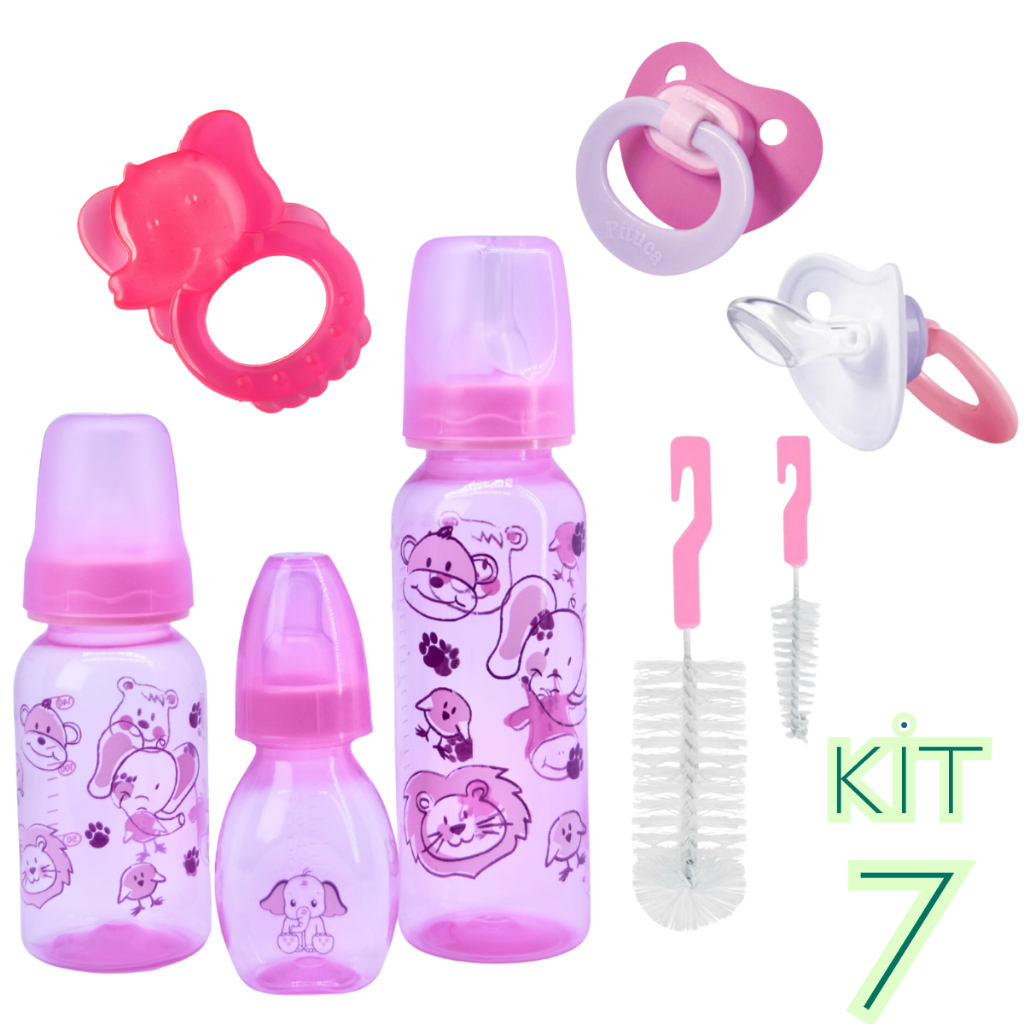 Kit Para Bebê 7 Peças Mamadeiras Escovas Mordedor Chupeta em Oferta na Shopee