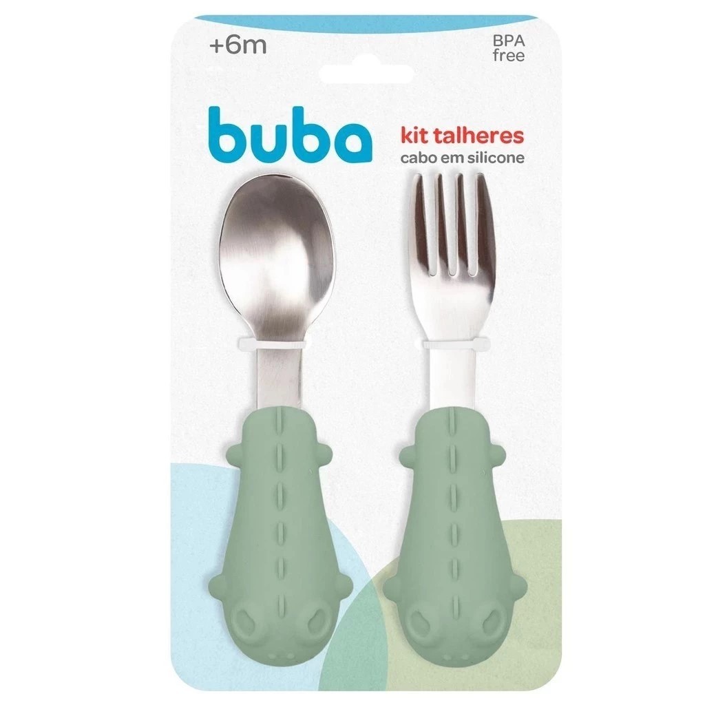 Kit Talheres Inox Colher Garfo Buba Silicone Bebê Introdução Talher Escolar Lancheira Infantil — imagem 2 de 2