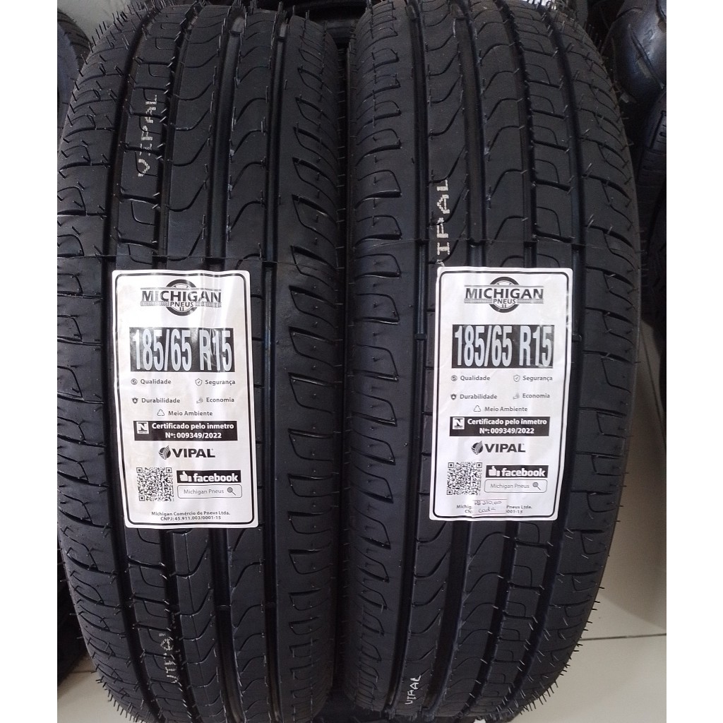 KIT COM 2 PNEUS CARRO 185 65 15 MICHIGAN ARO 15 BORRACHA VIPAL