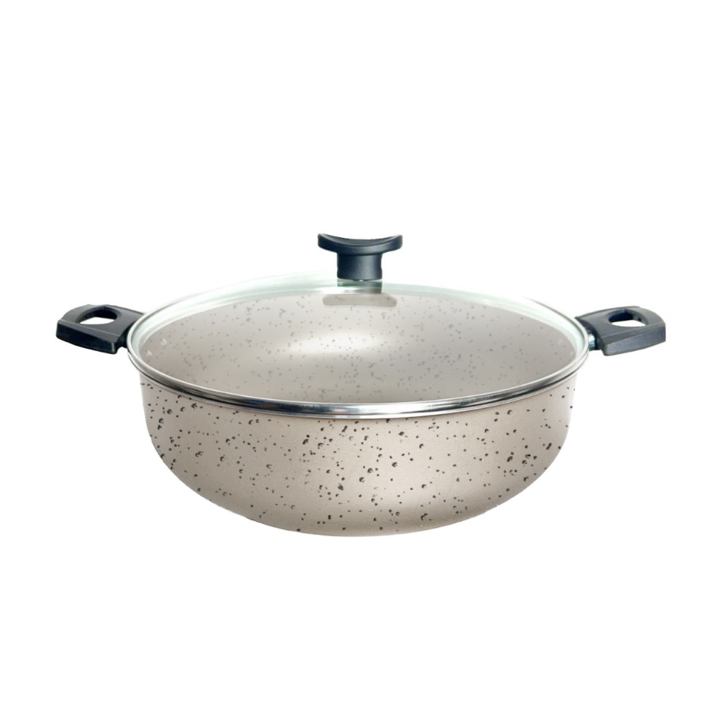 Frigideira Wok grande alta 30cm antiaderente teflon tampa de vidro caçarola paella paellei...